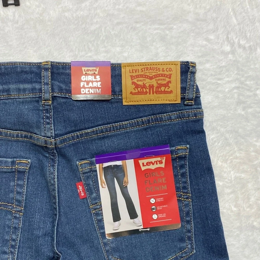 Levis Girls Flare Denim Dark Wash Adjustable Waist Stretch Jeans Size 12‎ NWT